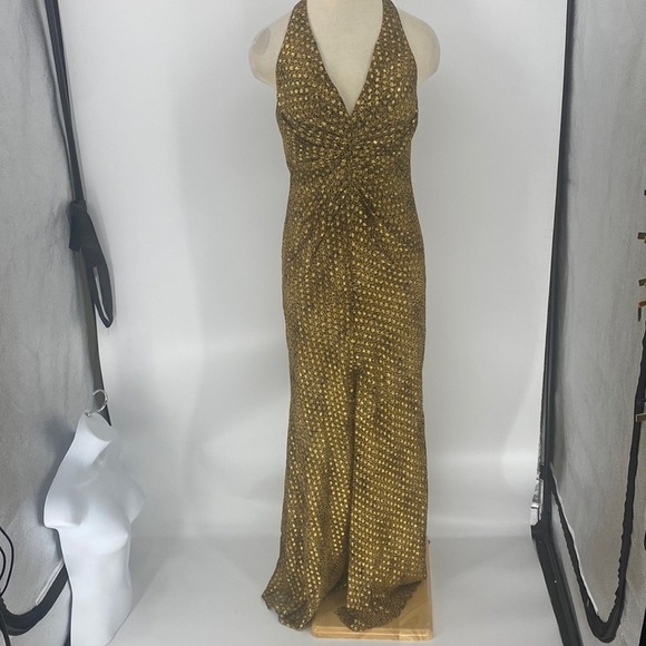 Chetta B Peter Womens 6 Novielo Full Length Cheetah Maxi Dress V Neck Ruche NEW - Picture 1 of 12